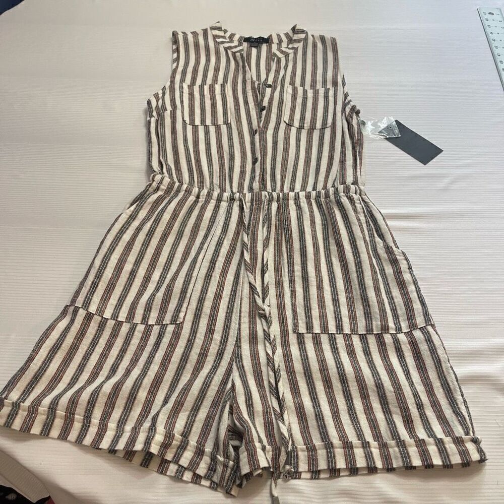 NWT Kelly Renee Linen Stripe Romper Jumpsuit Size Small New